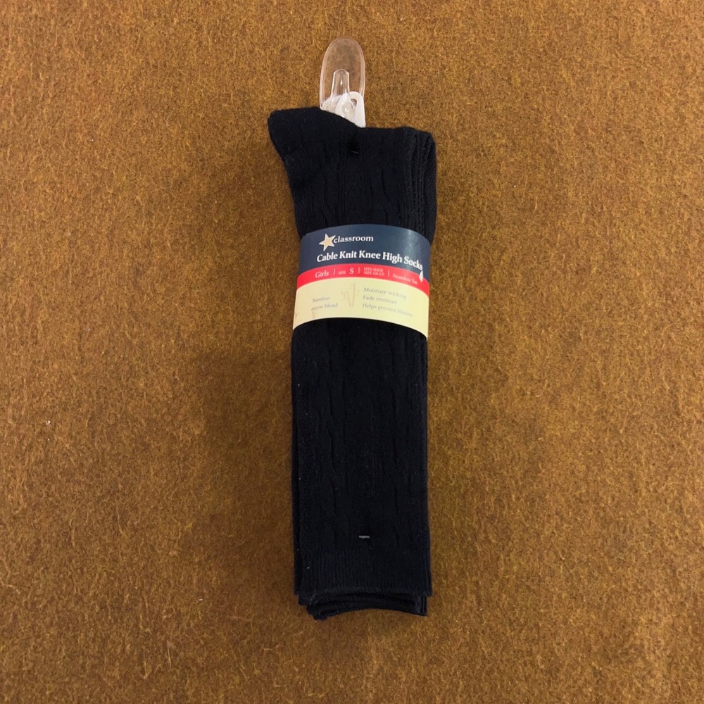 Classroom Girls Small Navy Blue 3 Pack Cable Knit Knee High Socks NWT